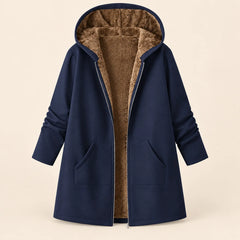 Audrey Plush-Lined Hooded Longline Coat in Navy