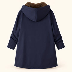 Audrey Plush-Lined Hooded Longline Coat in Navy