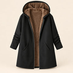 Audrey Plush-Lined Hooded Longline Coat in Black