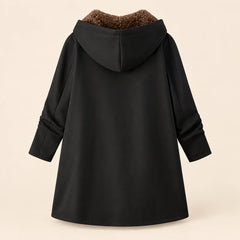 Audrey Plush-Lined Hooded Longline Coat in Black