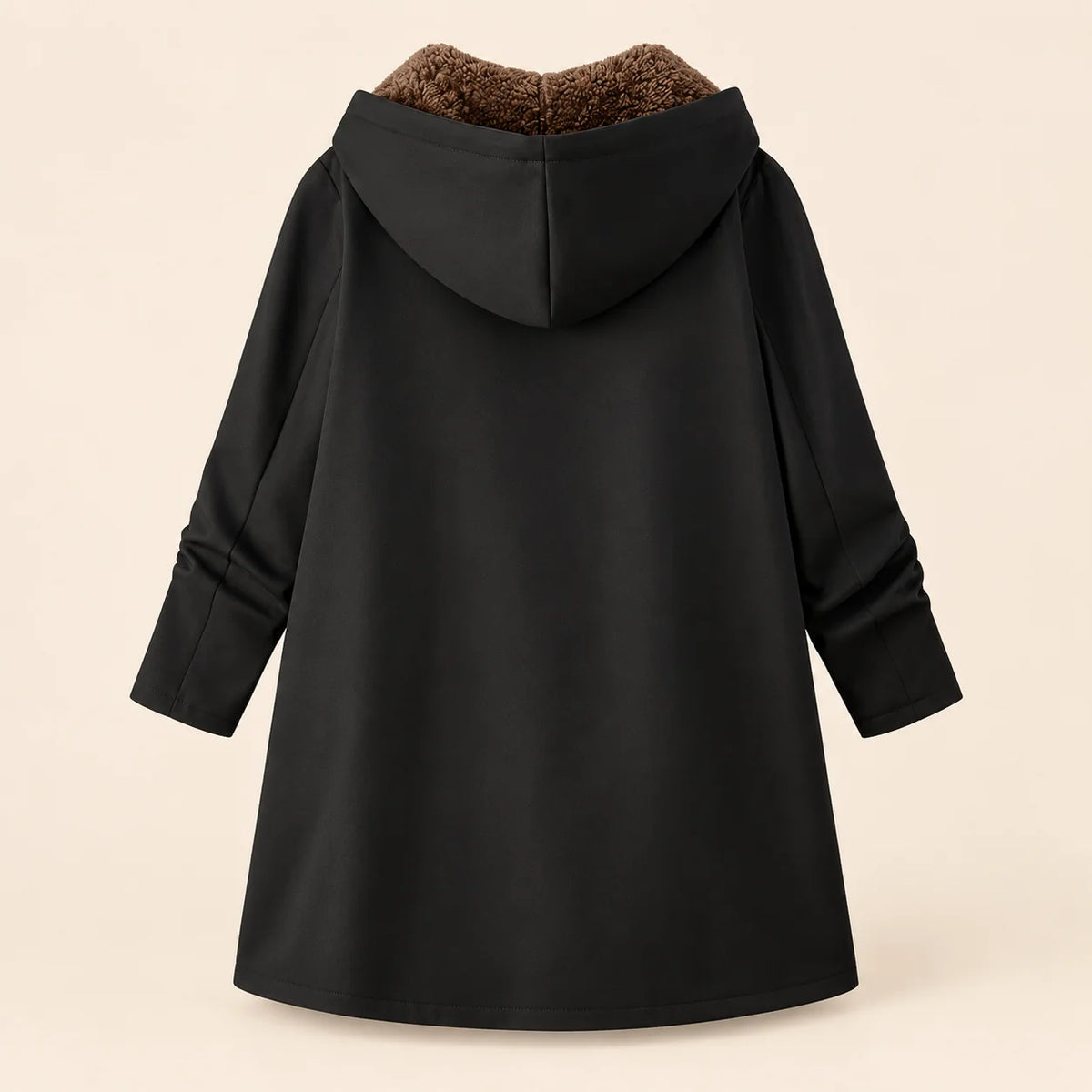 Audrey Plush-Lined Hooded Longline Coat in Black