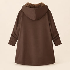 Audrey Plush-Lined Hooded Longline Coat in Coffee Brown
