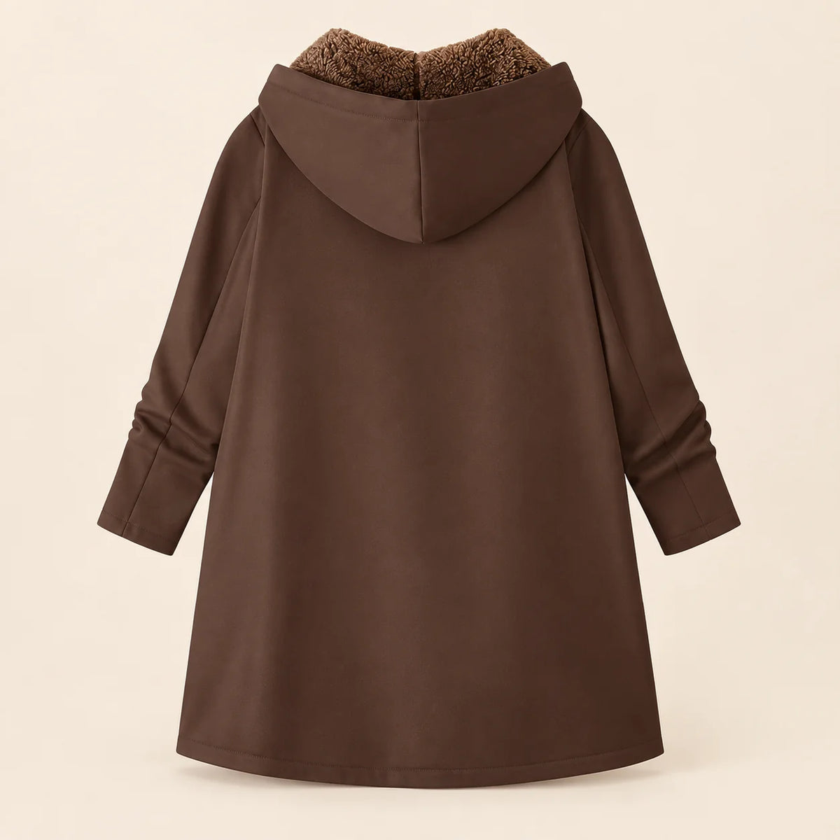 Audrey Plush-Lined Hooded Longline Coat in Coffee Brown