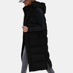Ava Hooded Long Puffer Vest in Black