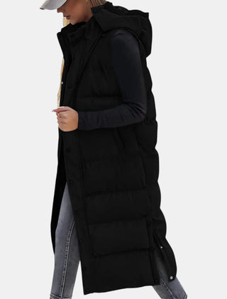 Ava Hooded Long Puffer Vest in Black