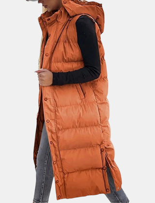 Ava Hooded Long Puffer Vest in Orange