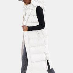 Ava Hooded Long Puffer Vest in White
