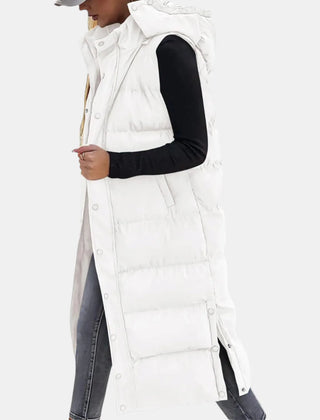 Ava Hooded Long Puffer Vest in White