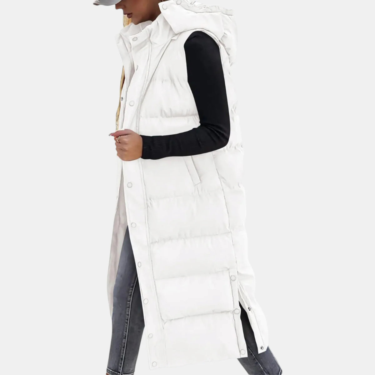 Ava Hooded Long Puffer Vest in White