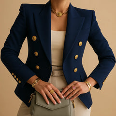 Barbara Gold Button Double-Breasted Blazer in Navy