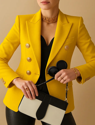 Barbara Gold Button Double-Breasted Blazer in Yellow