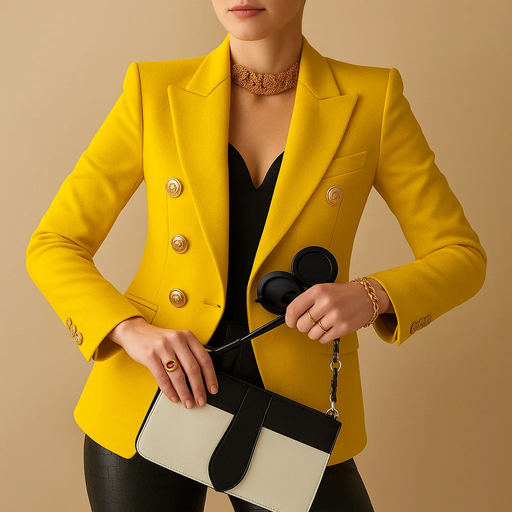 Barbara Gold Button Double-Breasted Blazer in Yellow