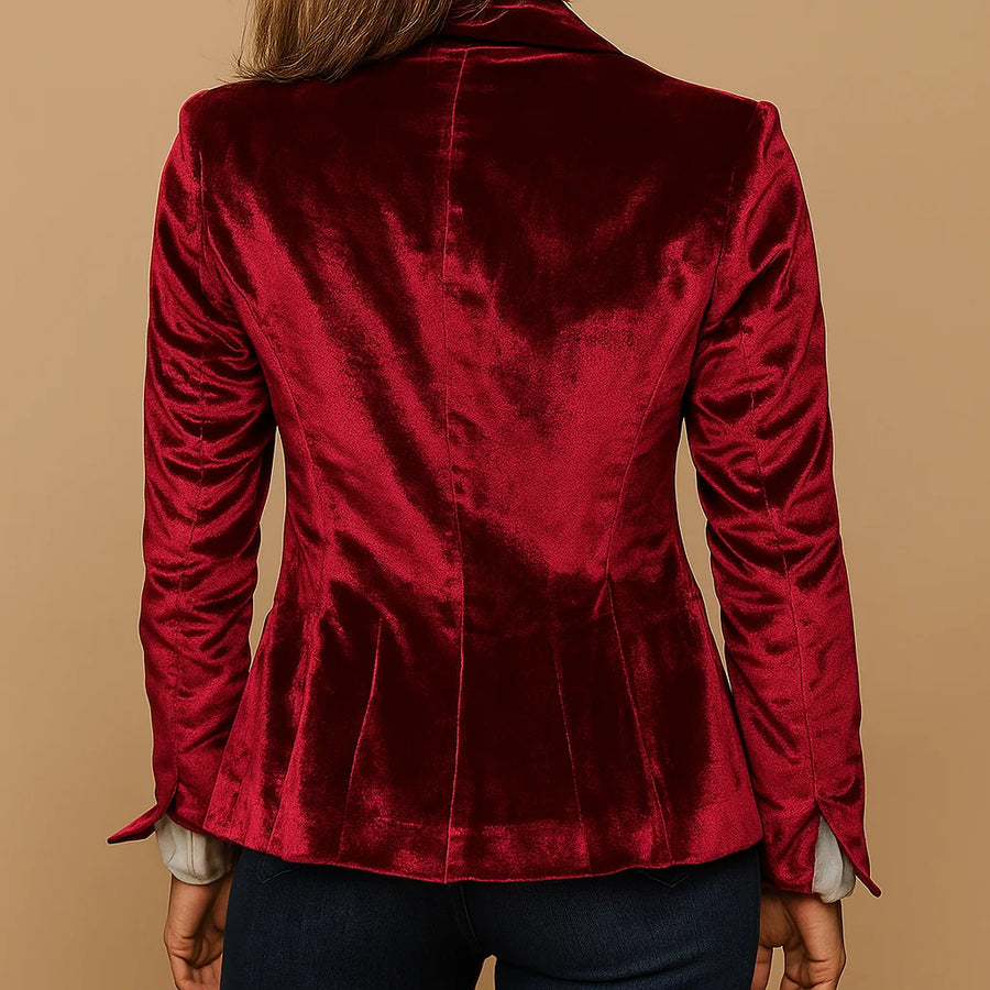 Belinda Plush Retro Blazer in Dark Red