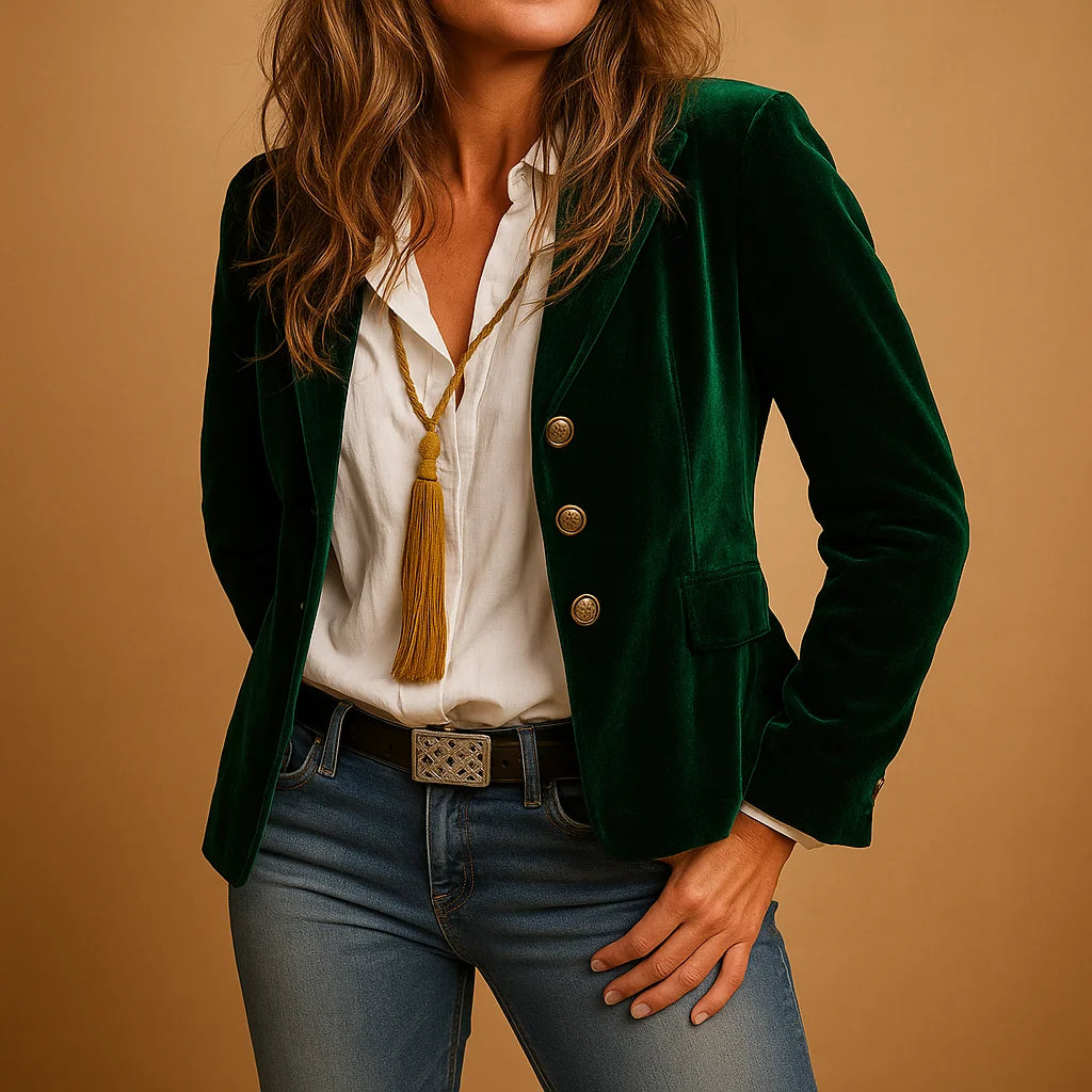 Belinda Plush Retro Blazer in Green