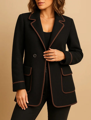 Bernadette Contrast Trim Lined Blazer in Black
