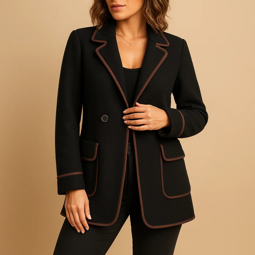 Bernadette Contrast Trim Lined Blazer in Black