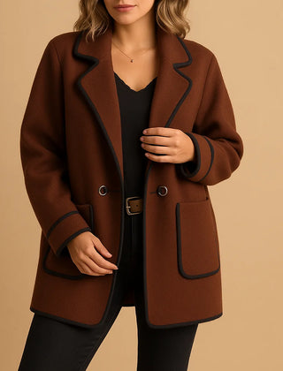 Bernadette Contrast Trim Lined Blazer in Dark Brown
