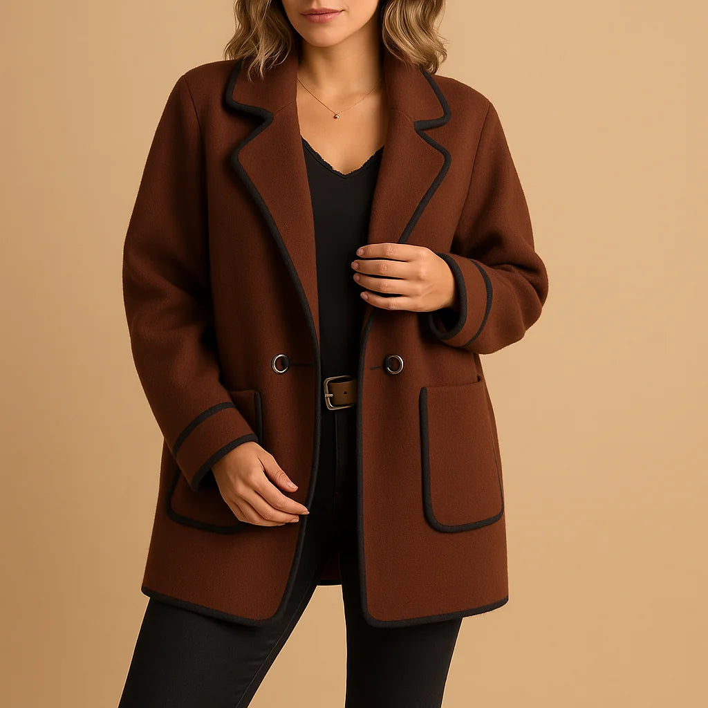 Bernadette Contrast Trim Lined Blazer in Dark Brown