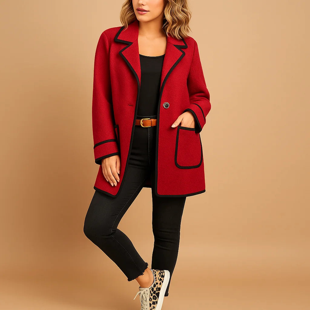 Bernadette Contrast Trim Lined Blazer in Red