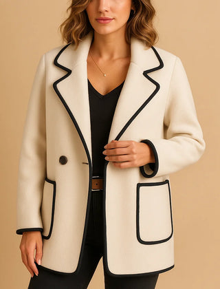 Bernadette Contrast Trim Lined Blazer in White