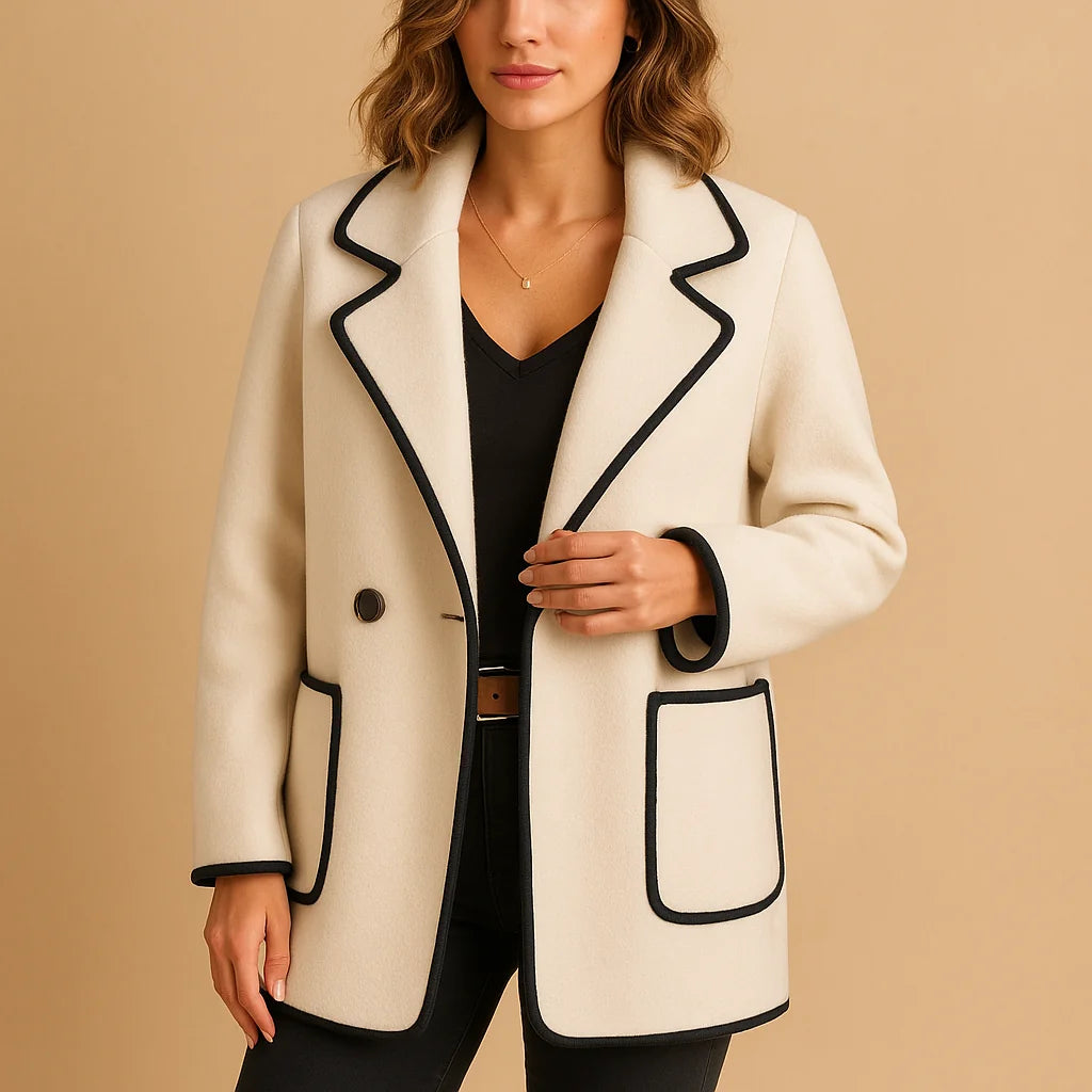 Bernadette Contrast Trim Lined Blazer in White