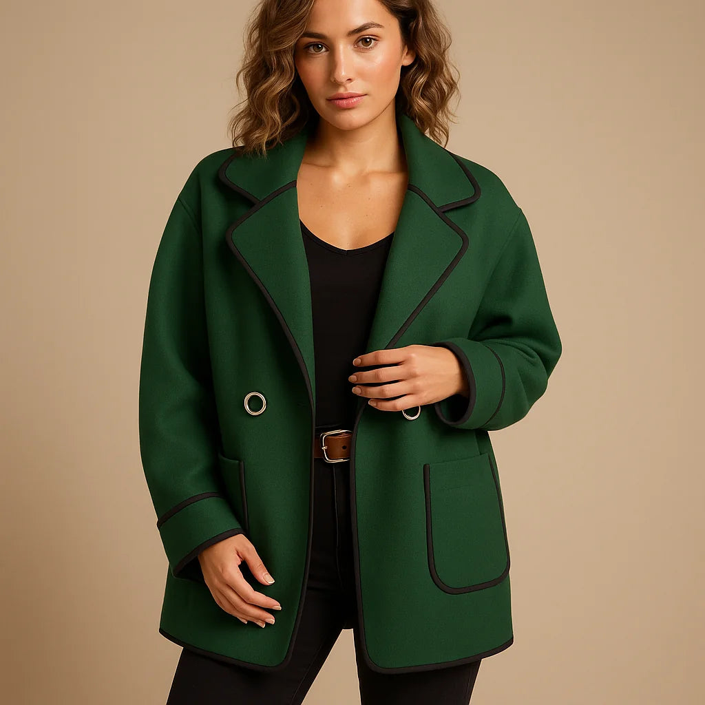 Bernadette Contrast Trim Lined Blazer in Green