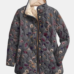 Beth Wildflower Print Quilted Jacket in Grey Floral