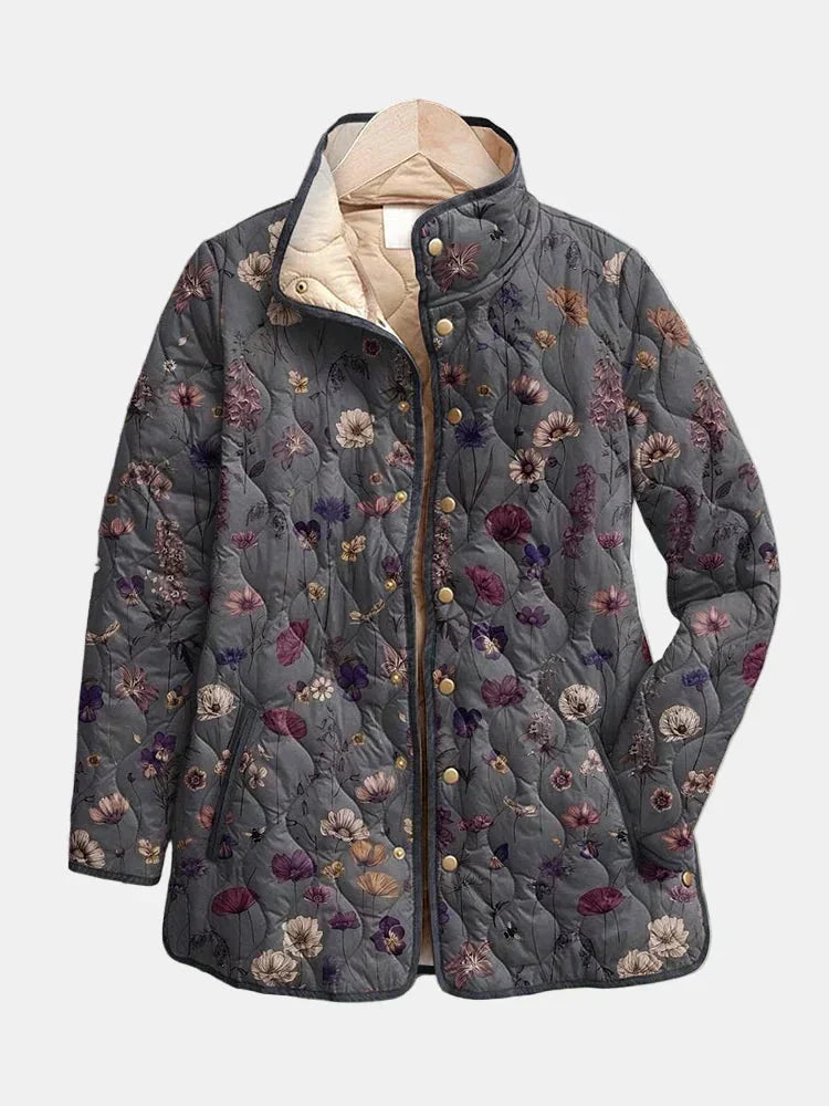 Beth Wildflower Print Quilted Jacket in Grey Floral