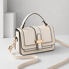 Bethany Buckle Flap Top Handle Bag in Cream