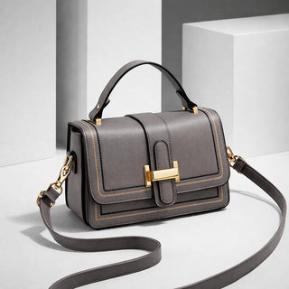 Bethany Buckle Flap Top Handle Bag in Taupe Grey