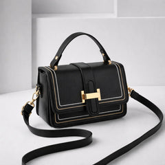 Bethany Buckle Flap Top Handle Bag in Black