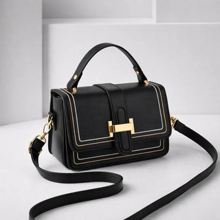 Bethany Buckle Flap Top Handle Bag in Black