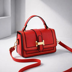 Bethany Buckle Flap Top Handle Bag in Red