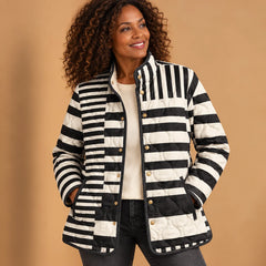 Betty Black & White Striped Quilted Jacket in Black & White