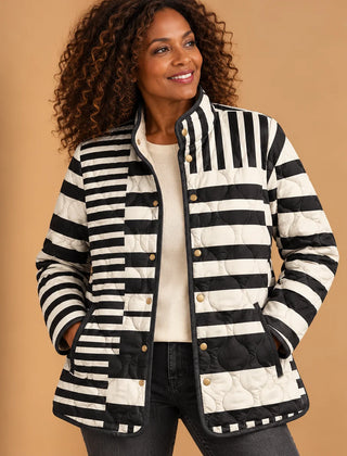 Betty Black & White Striped Quilted Jacket in Black & White