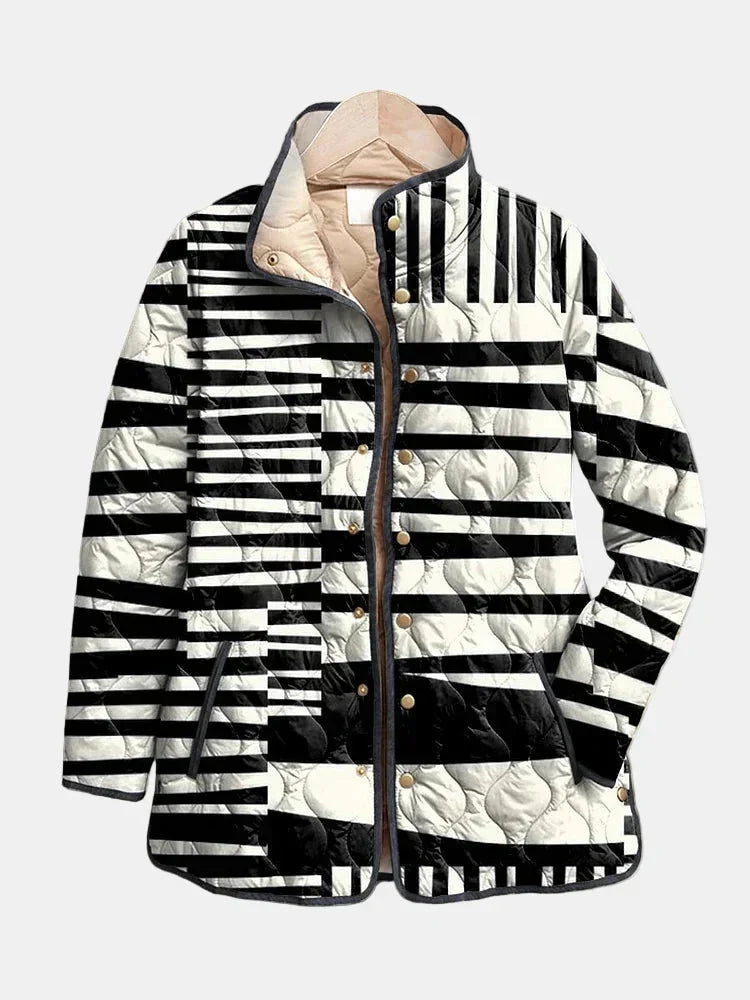 Betty Black & White Striped Quilted Jacket in Black & White