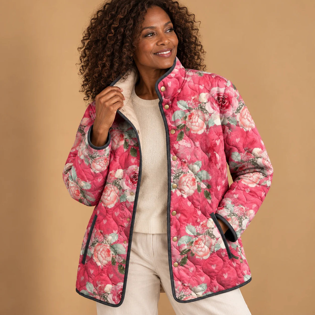 Beverly Pink Rose Quilted Jacket in Pink