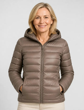 Bianca Lightweight Hooded Puffer Jacket in Taupe