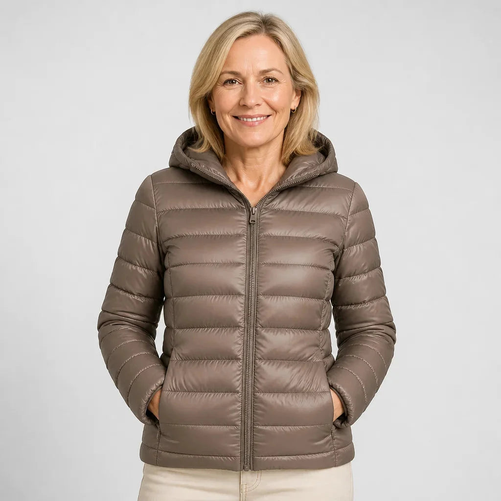 Bianca Lightweight Hooded Puffer Jacket in Taupe