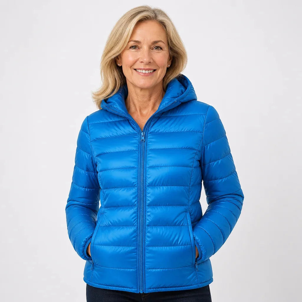 Bianca Lightweight Hooded Puffer Jacket in Sky Blue