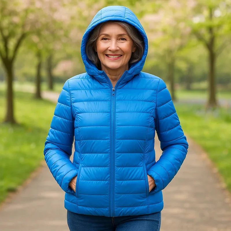 Bianca Lightweight Hooded Puffer Jacket in Sky Blue
