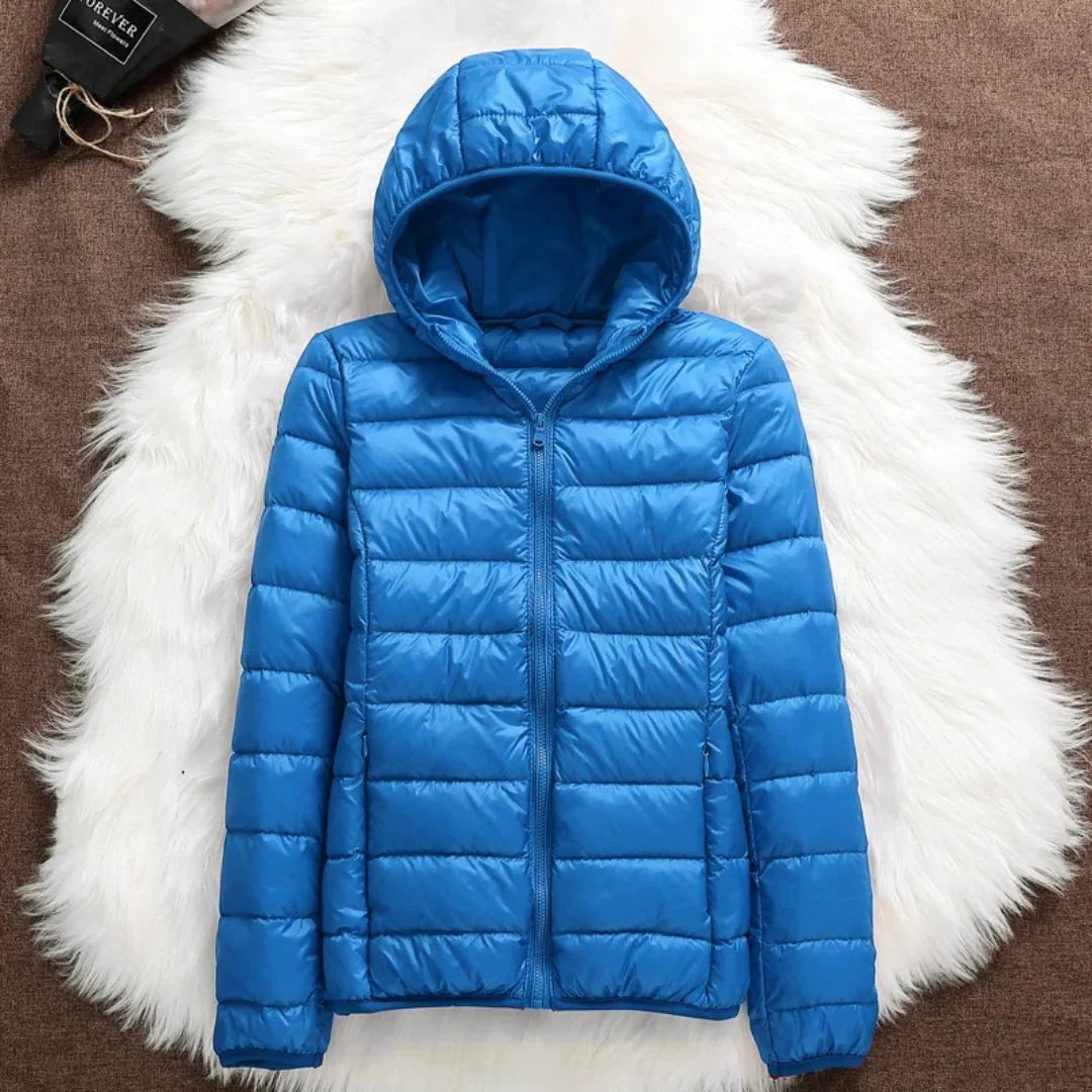 Bianca Lightweight Hooded Puffer Jacket in Sky Blue