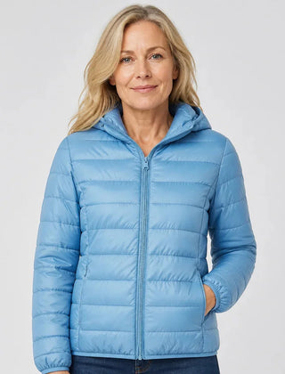 Bianca Lightweight Hooded Puffer Jacket in Light Blue