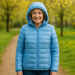 Bianca Lightweight Hooded Puffer Jacket in Light Blue