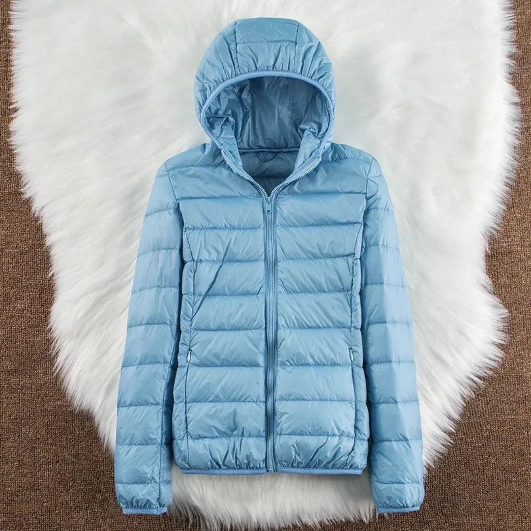 Bianca Lightweight Hooded Puffer Jacket in Light Blue