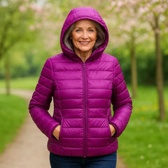 Bianca Lightweight Hooded Puffer Jacket in Violet