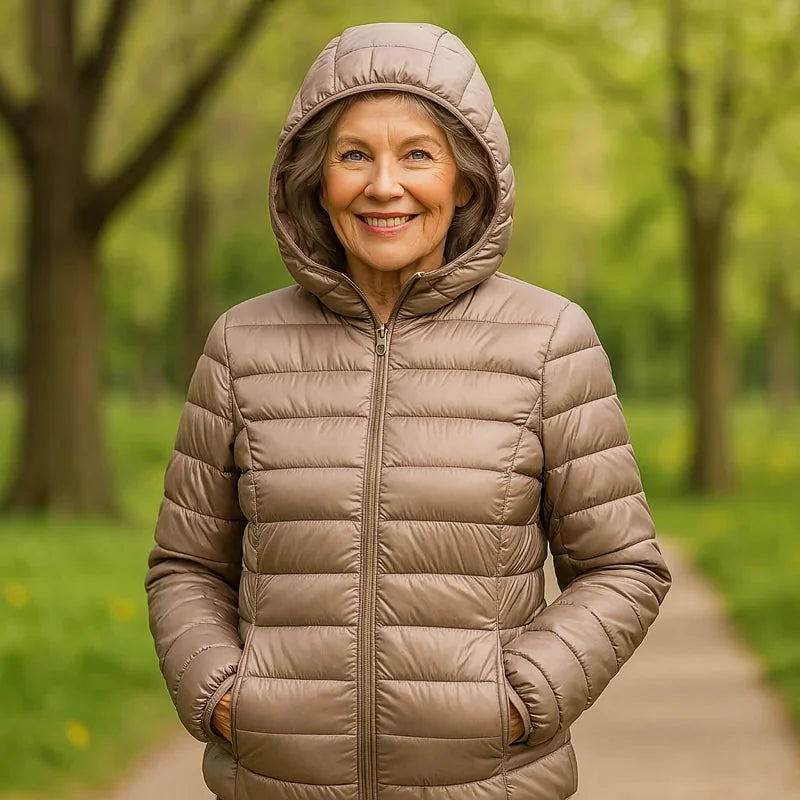 Bianca Lightweight Hooded Puffer Jacket in Taupe