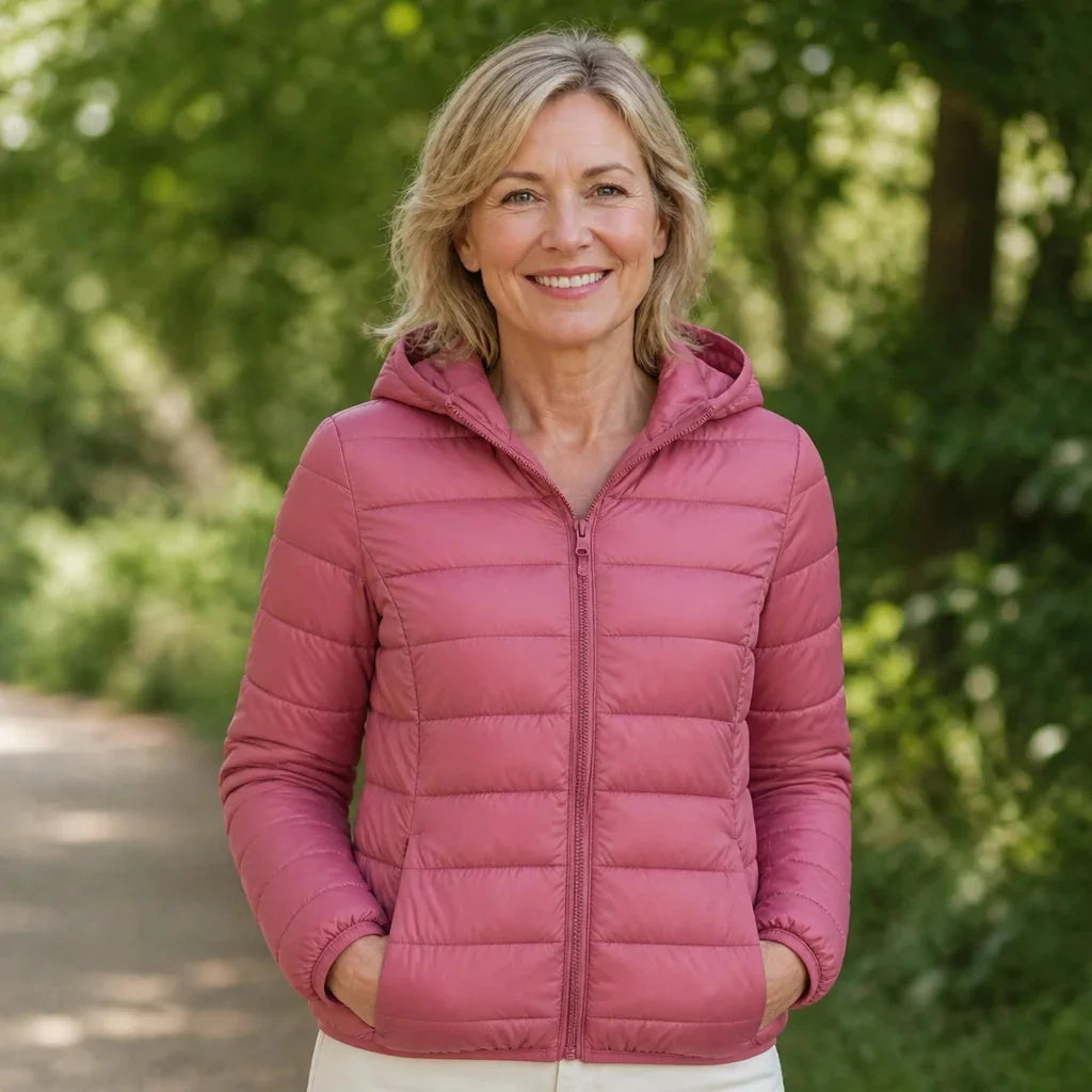 Bianca Lightweight Hooded Puffer Jacket in Pink