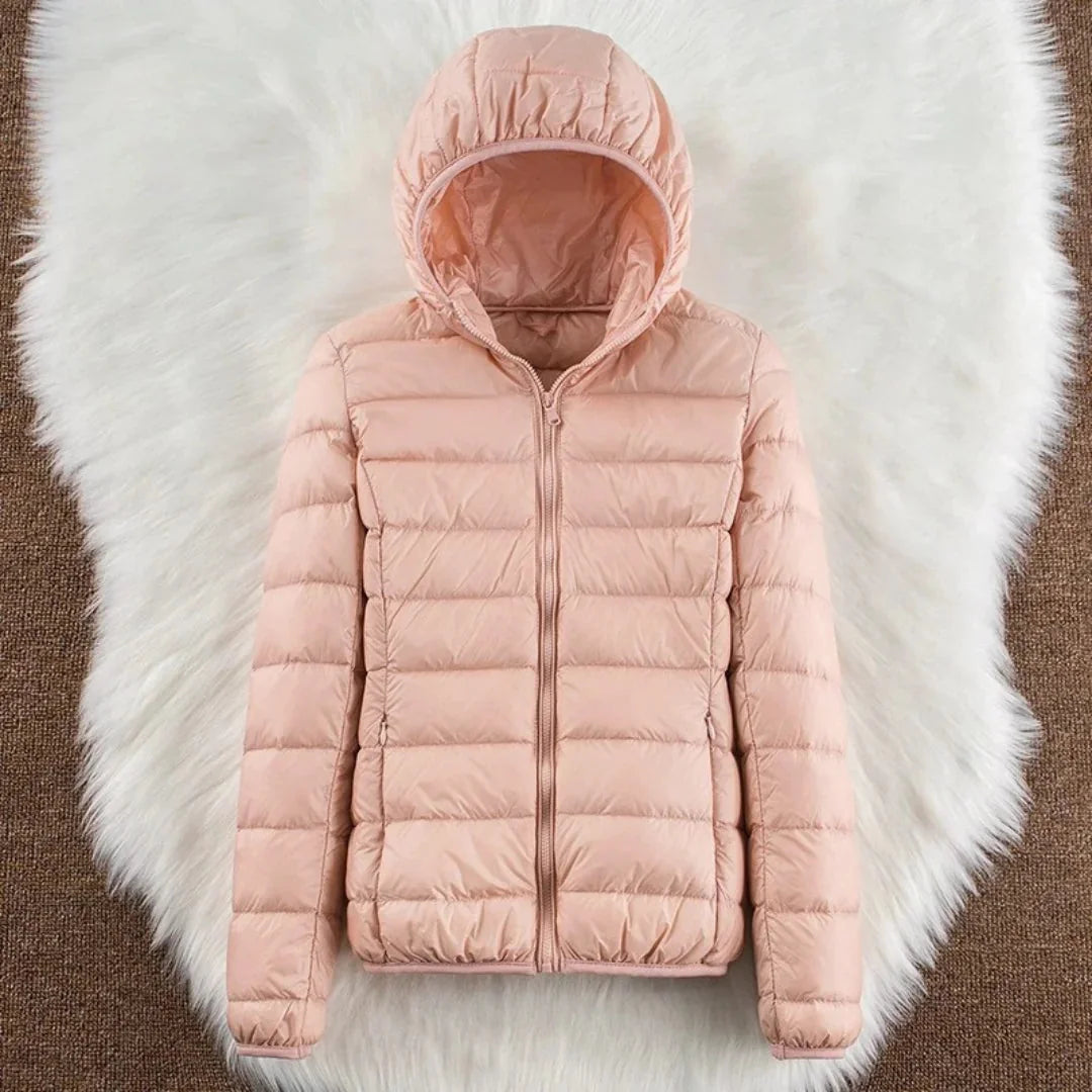 Bianca Lightweight Hooded Puffer Jacket in Light Pink