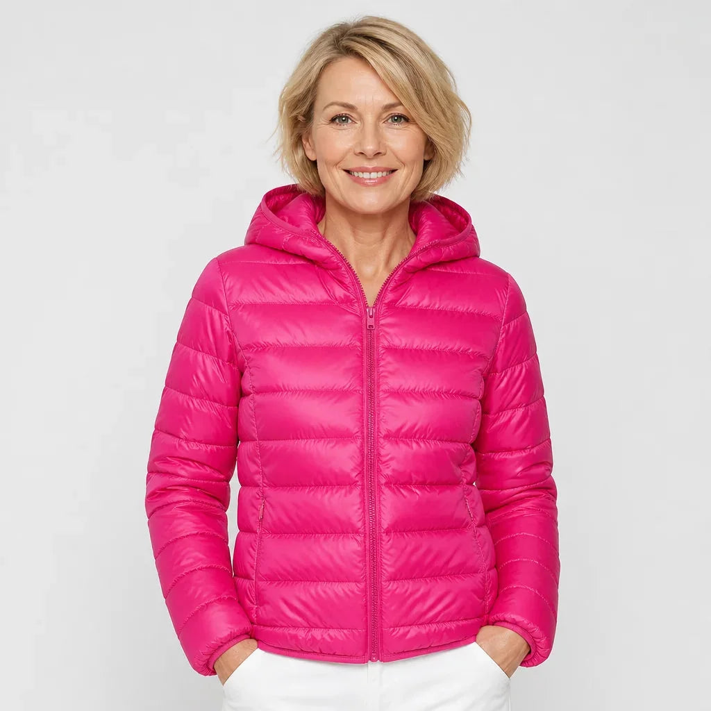 Bianca Lightweight Hooded Puffer Jacket in Bright Pink
